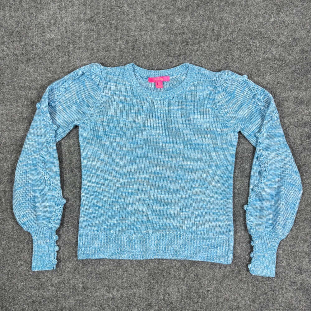 Lilly Pulitzer Bobble Sleeve Pullover Sweater Womens XS Blue Cotton Blend EUC